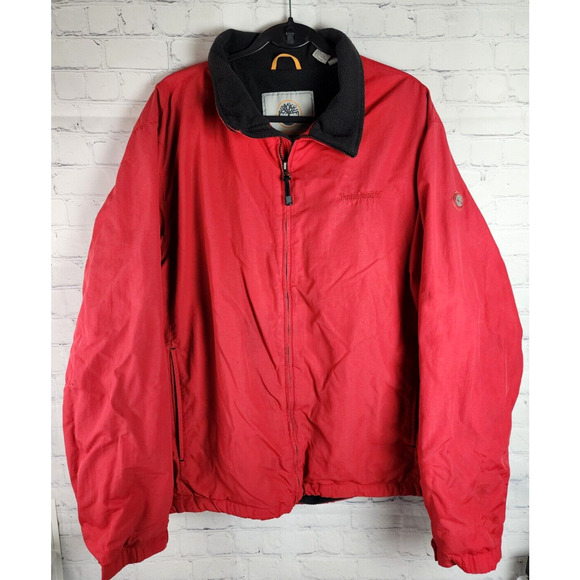 TIMBERLAND Jacket Mens XXL Red Dryvent Rain Coat Bomber Fleece Lined Insulated - Picture 1 of 6